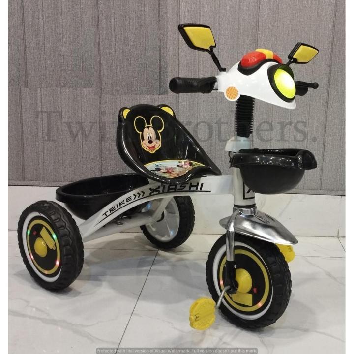 klashi Baby Tricycle With Front Rainbow Lights, Music , Back & Front Basket Also Light install In 3 Tires & In Handle