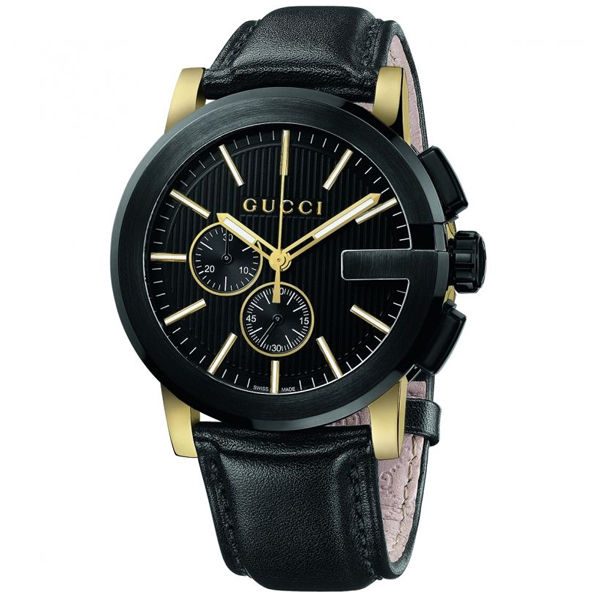 Gucci G-Chrono Black Leather Strap  Black Dial Chronograph Quartz Watch for Gents - YA101203