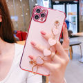 For iPhone 11 Pro Max Back Cover with Love Heart Chain Wrist Strap Fashion Bracelet Shiny Plating Bumper Protective Case Silicone Shockproof Mobile Phone Cases. 