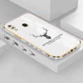Samsung A30 Cartoon ELK Deer Reindeer Square Edge Pattern Casing Plated Phone Shell Luxury Plating Soft Phone Case. 