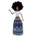 32cm Fashion Articulated Black Barbie Doll Dark Skinn Body with Ethnic Print Clothes Dolls for Girls African Popcorn Hairstyle. 