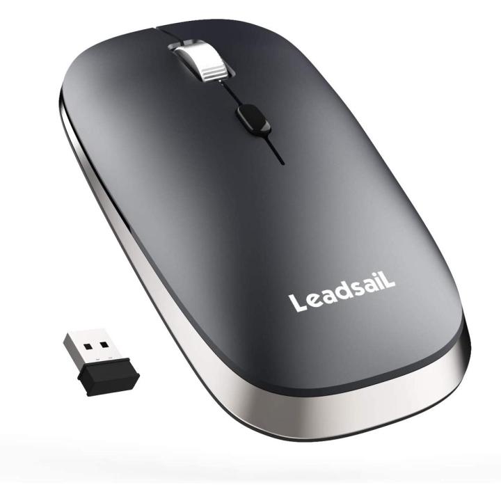 LeadsaiL Wireless Computer Mouse, 2.4G Portable Slim Cordless Mouse Less Noise for Laptop Optical Mouse with 4 Buttons, 2 AAA Battery, USB Mouse for Laptop, Deskbtop, Mac/Book (Grey)
