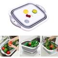 Multifunction Chopping Boards, Collapsible Dish Tub Portable Washing Basin Bowl Draining Basket Space Saving Hamper Foldable Storage Container for Kitchen and Camping. 