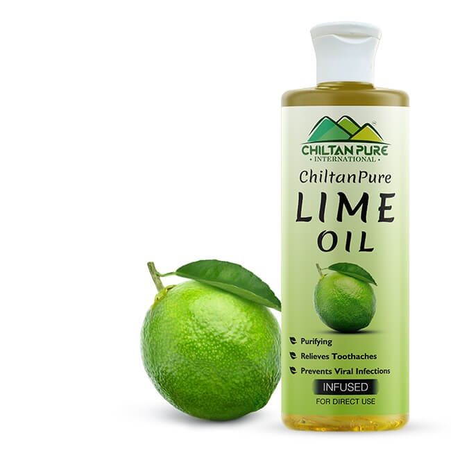 Chiltanpure Lime Infused Oil Chiltan Pure Lime Infused Oil is extracted by cold compression of fresh lime peels or by steam distillation of its dried peels. The scientific name of lime is Citrus Aurantifolia. It is composed of compounds like alpha-pinene,