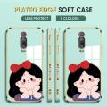 (Free Lanyard) Luxury 6D Plating Case for Redmi K20 Phone Cases Bow Girl Side Print Soft Silicone Square Back Cover. 