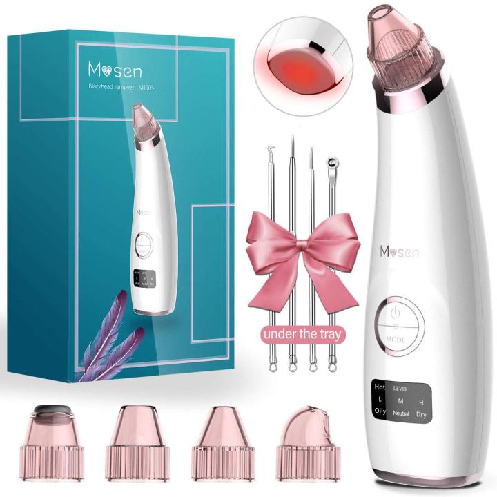 Mosen Blackhead Remover Vacuum Professional Pore Vacuum Cleaner Acne Comedone Extractor USB Rechargeable LED display 4 modes 5 replaceable probes (Extra Blackhead Remover Kit included)