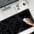 black Topographic Mousepad Extended Game Mousepad Large Gaming Mousepad Stitched Edge Deskpad. 