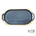 Cast Iron Steak Sizzler plate with handle - Non-stick Platter with Wood Underline - 30 cm x 16 cm Pan Hot Plate Sizzling Pan Steak Plate - KitchenCo. 