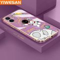 YIWESAN For IPhone 12 Mini Case Cartoon Cute Astronaut NASA Side Design Phone Case Square Edge Pattern Silicone Softcase Luxury Plating Casing Full Cover Camera Shockproof Protection Cases. 