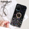 Casinglee for VIVO Y21 case Shiny Ring Glitter Soft Transparent Holder Stand Back cover with String for VIVO Y21 Phone cases cover Stars Moon Girls For girls and Boys. 