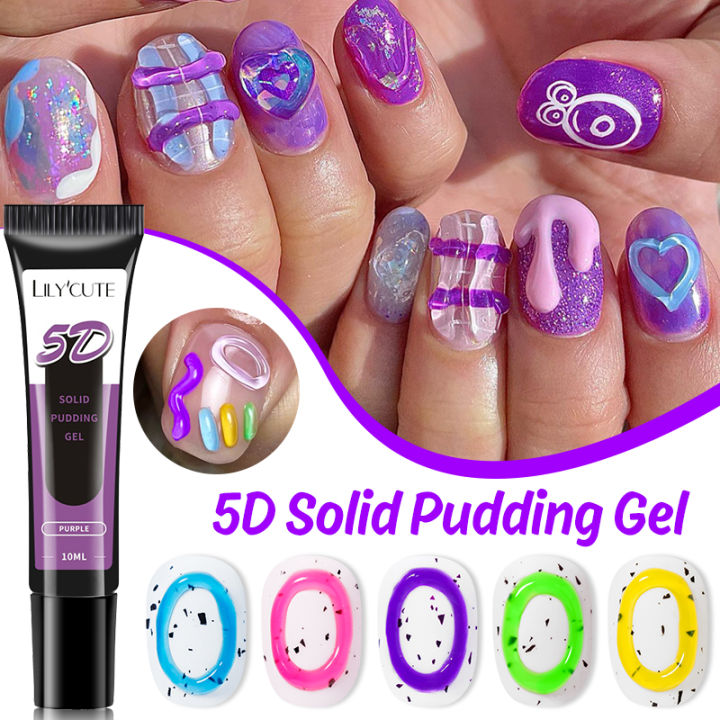 LILYCUTE 10ML 5D Solid Pudding Gel Nail Polish Embossed Pudding Solid Gel Shape Korean Style Painting Gel Paint Liner UV/LED Gel