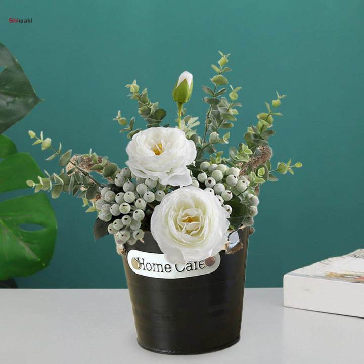 Farmhouse Flower Planter Metal Bucket Round Container Multipurpose with Handles for 10x10x7.5cm