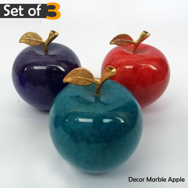 Set of 3 Marble Apples, Handcrafted Decoration, Onyx Marble Apple Decoration For Home, Marble Apple Paperweight for Desktop, Office Table, Living Room (2.5 inch)