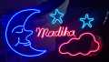 CUSTOMIZED MOON STAR Neon Sign LOGO with Name for Wall Available in Blue/ICE BLUE/Pink/Purple & Red Color with Thick Acrylic Support - Shockproof Neon Light for Room Decoration Wall Art/Decor with High Durable Packing. 