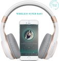 Riwbox Bluetooth Headphones, XBT-80 Foldable Stereo Wireless Bluetooth Headphones Over Ear with Microphone and Volume Control, Wireless and Wired Headphones for PC/Cell Phones/TV/Ipad (White Gold). 