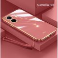 VIVO Y77 5G Luxury Square Edges Plating Back TPU Soft Phone Case with Lanyard Glossy Casing. 