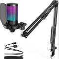 FIFINE USB Gaming Microphone Kit for PC,PS4/5 Condenser Cardioid Mic Set with Mute Button/RGB ,for Streaming Video-A6T. 