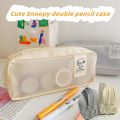 Cute Snoopy Pencil Case Double-layer Zipper Waterproof Pencil Bag Large Capacity Transparent Frosted Storage Bag Pen Box Stationery. 