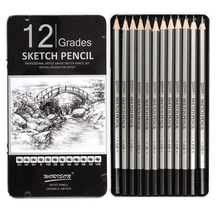 Worison%20Professional%20Sketch%20and%20Drawing%20pencils%20set,%20Art%20Pencil%2012-Count%20Drawing/Sketching%20Pencil%20Set%20of%2012%20in%20Metal%20Box%20-%20Image%202
