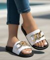 Women's Flat Slide Sandals with Metallic gold Chain slide for girls Fashionable & Comfortable Summer Slipper Flip Flop. 