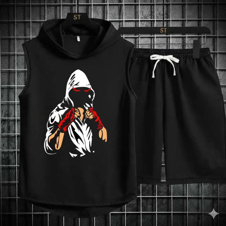 5%20%C3%9A%20Black%20Vinyl%20Dumble%20Printed%20Gym%20Summer%20Hooded%20Sleeveless%20Tracksuit%20for%20Mens%20(Hooded%20Tshirt%20+%20Trouser%20)%20-%20Image%205