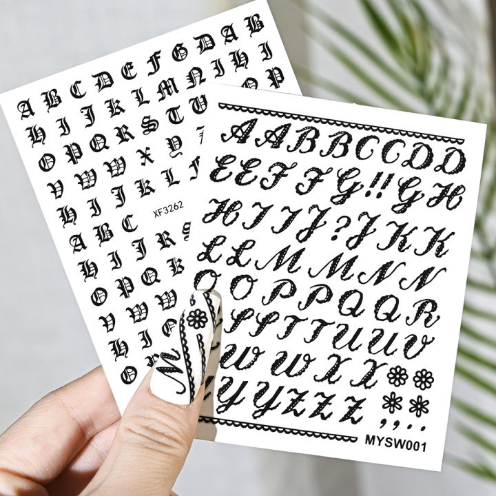 1pcs etro English Letter esign ail Art Stier 3 Self-adhesie bet er ail Art ecal Small Letter ail Wraps