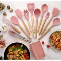 12 Pcs Silicone Cooking Utensils Kitchen Utensil Set - Heat Resistant Non-Toxic BPA Free Spatula Set with Turner Tongs,Spoon,Brush,Whisk-Wooden Handles Kitchen Gadgets Tools Set for Nonstick Cookware. 