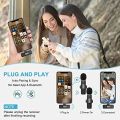 K9 2 in 1 Dual Microphone Mic Plug & Play USB Type C & iOS Wireless Lavaliere Microphone Auto Sync Noise Reduction NO APP or Bluetooth Needed- Dual Mic. 