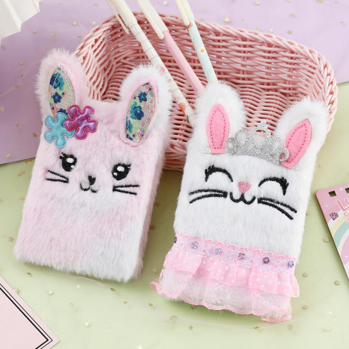 Compact size Bunny plush diary Fluffy  packaging Kawaii design Cartoon notebook Multiple colors Soft material Portable notepad for School Office Daily planning Writing journal Gift idea