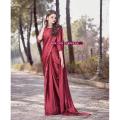 Maroon Stitched Silk Saree for Women and Girls Long Pallu. 