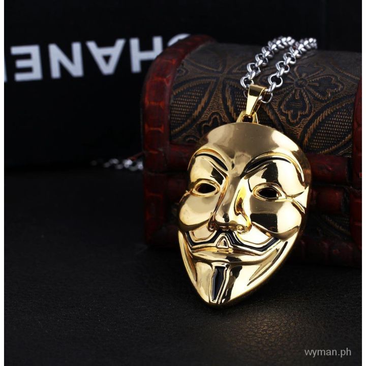 Vendetta Mask Chain Locket Golden Original Anonymous Mask