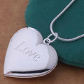 Heart Locket Necklace Silver Plated Jewelry Album Neck Pendant. 