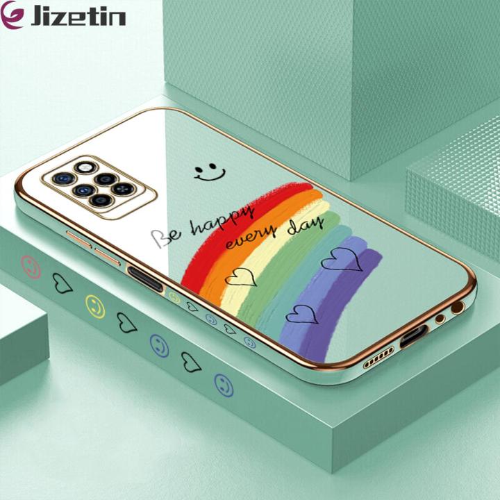 Jizetin (Free Lanyard) for Infinix Note 10 Pro / Note 10 Pro NFC Back Cover Rainbow Luxury 6D Plating Case Side Pattern Soft Silicone Square Phone Cases