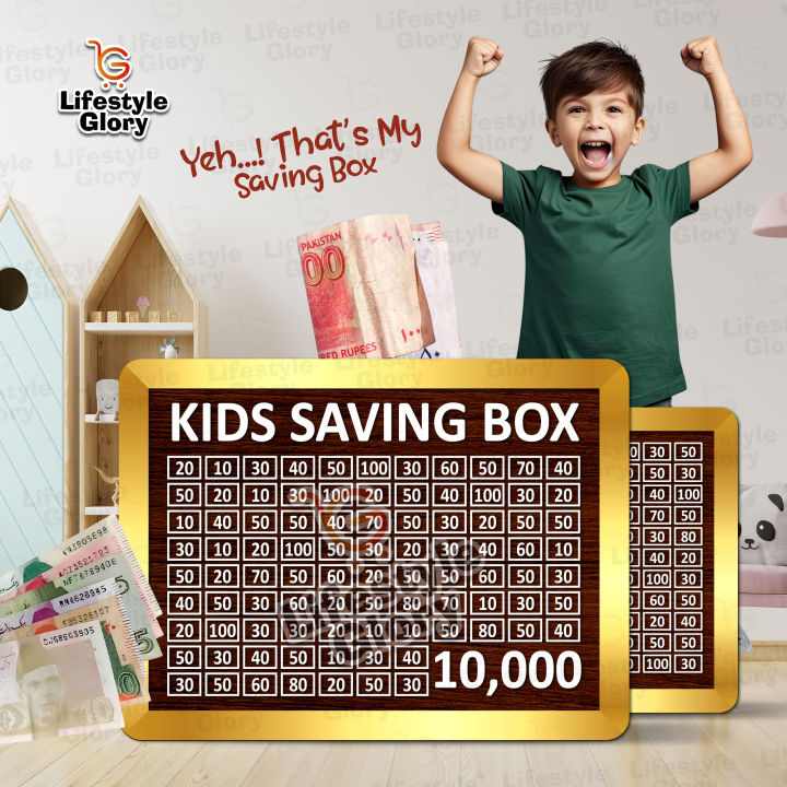 Kids Saving Box – 10,000 PKR Money Saving Challenge Chart for Children I Fun Learning Wooden Cash Box by Lifestyle Glory Brand I Saving Box I Saving Box For Money I Saving Money Box I Money Box I Money Saving Box