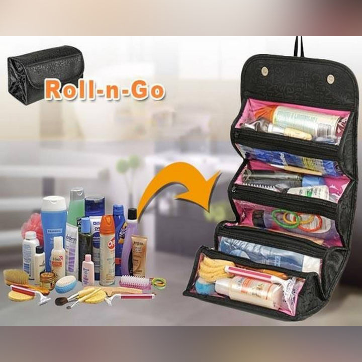 Travel Roll-up Makeup Case Organizer Hanging Foldable Cosmetic Pouch Toiletry Bag Black