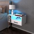 Unique LED Floating Nightstand Shelf with Drawers | Floating Bedside Rack | Wood Storage Shelf | Wall Mounted Bookshelf | Drawer shelf | Bedside Table |  Shelf Without LED Light. 