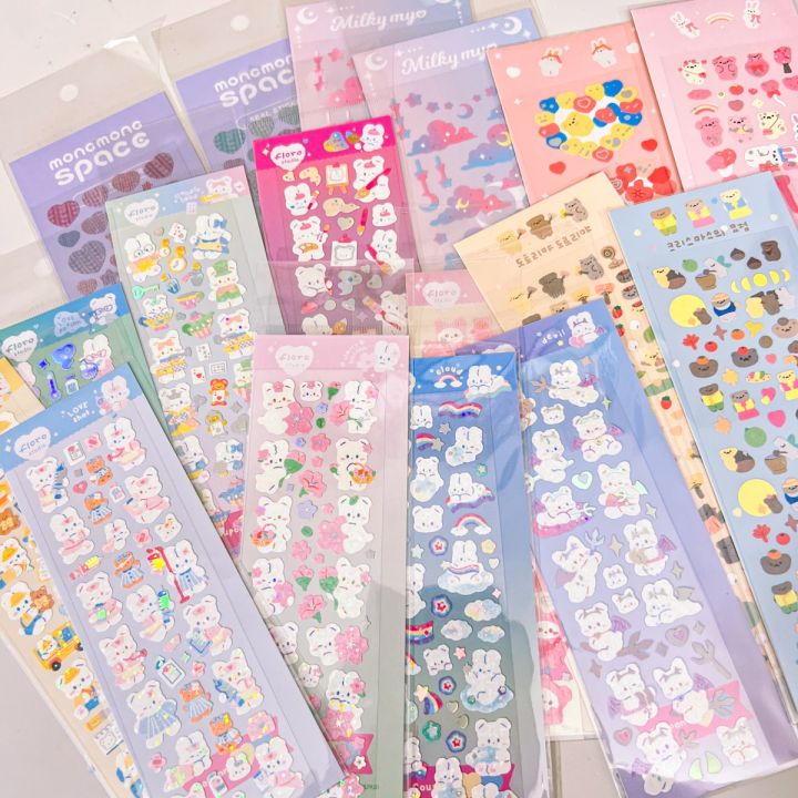 SKYSONIC BOBO Flora Full Set Series Decorative Stickers Kawaii Bear Rabbit Korean Sticker Journal Junk Agenda Stationery Suppli