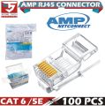100 Pcs RJ45 Gold-plated AMP RJ45 CAT6 CAT5E Modular Plugs Network Connector 8P8C. 
