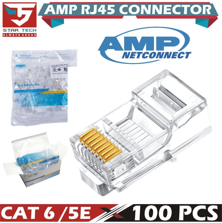 100 Pcs RJ45 Gold-plated AMP RJ45 CAT6 CAT5E Modular Plugs Network Connector 8P8C