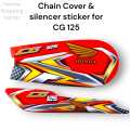 chain cover sticker for 125 cc cg Honda with Silencer Sticker / design sticker for chain cover Honda 125 with Silencer Sticker/ sticker chain cover with Silencer Sticker colour black 2025/Silencer Sticker & Chain Cover Sticker for 125 Honda Motorcycles. 