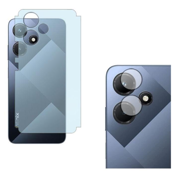 Infinix Hot 30i Back Matte Protector Soft Skin Sheet Film + Back Camera Glass Protector Flexible 9H Gorilla Lens Glass For hot 30i - Transparent