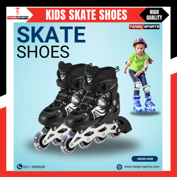 Skate Shoes Power Superb Adjustable Roller - 4 Wheeler 8-14 Years - Skating Shoes Premium Quality & Adjustable Different Size With Light In Wheels