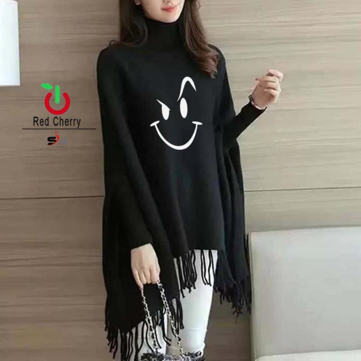 New Naughty Smile Printed Poncho Sweater Poncho Style Top/Shirt For Girls