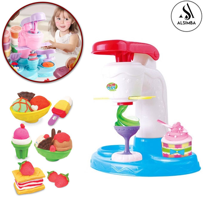 Playdough Ice Cream Parlor Set: Colorful Clay Pretend Play Kit for Kids - Fun and Educational Ice Cream Maker Machine Set with 6 Unique Clay Colors