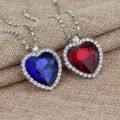 Titanic Heart Blue Red Crystal Pendant Love Necklace With Box. 