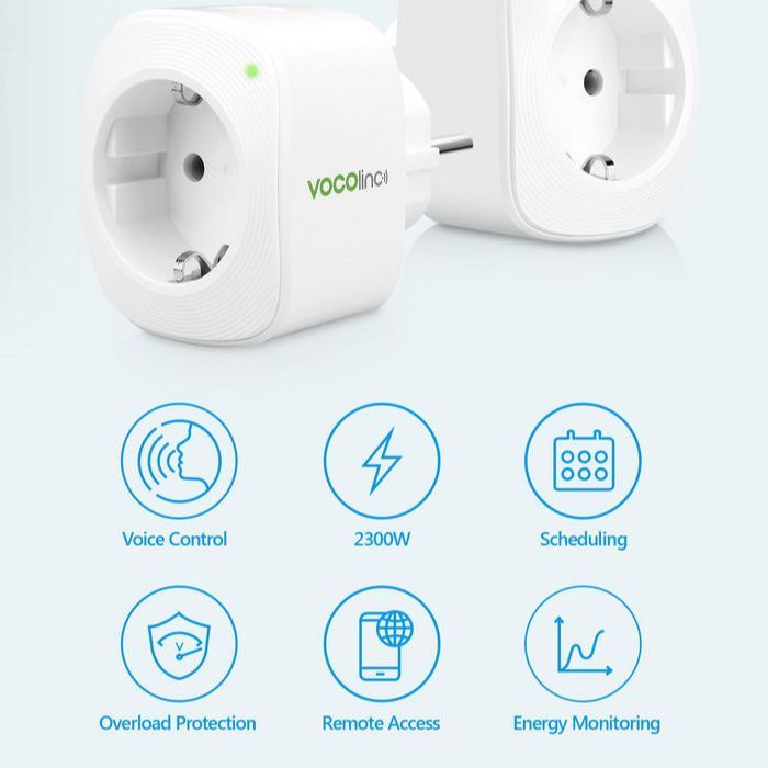 VOCOlinc VP3 Smart Plug Wifi 2.4Ghz Outlet Socket Switch, Wireless Remote Control, Works with VOCOlinc app Alexa, Google Home, No Hub Required, Remote Control Your Home Appliances from Anywhere, Smart Timer Switch Plug