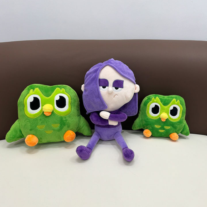In Stock Cross-Border Hot Products duolingo Duolingo Green Owl Purple Hair Drag Sister Plush Doll Learning Gift