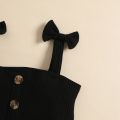2PCS Toddler Girls Summer Clothes, Bow Strap Ribbed Knit Tank Tops + Belted Skirt Set. 