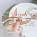 Vintage Diamond Metal Glasses Frame Myopia Frames Optical Eye Glasses Fashionable Anti Blue Light Flat Glasses. 