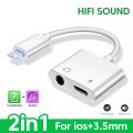 2 in 1 Audio Adapter for iPhone Charging Plus Earphones - Lighting 3.5mm to Headphone Splitter. 